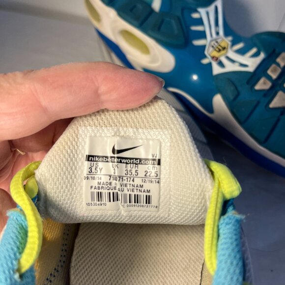 Nike Air Max TN GS White Bolt Blue 728071-174 Youth 3.5 Mesh Sneakers Like New - Picture 5 of 5